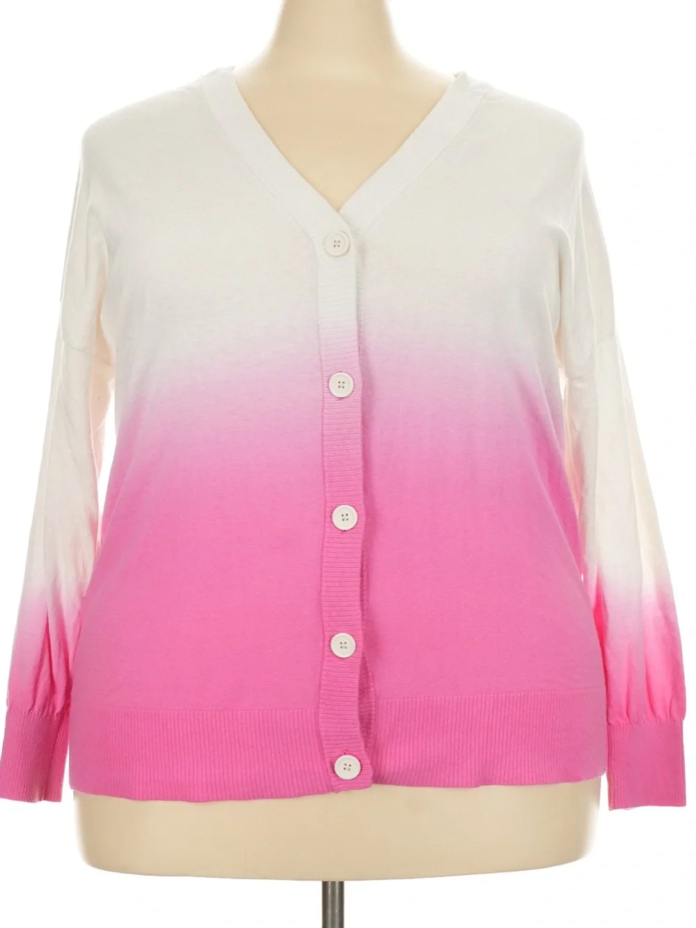 Torrid Pink Ombré Dip-Dye V-Neck Button Cardigan Sweater Plus Size 2X